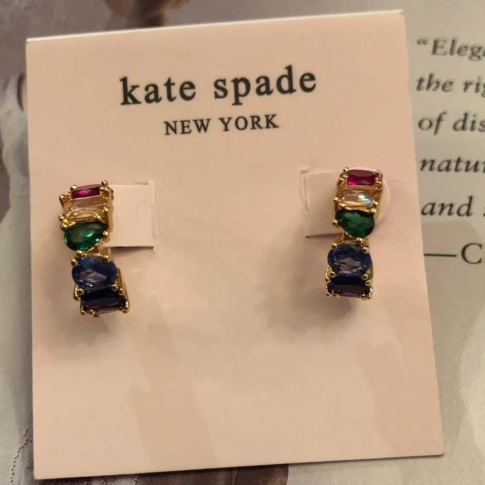 Authentic New on card. kate spade Gold-Tone Multicolor Gem Drop Earrings